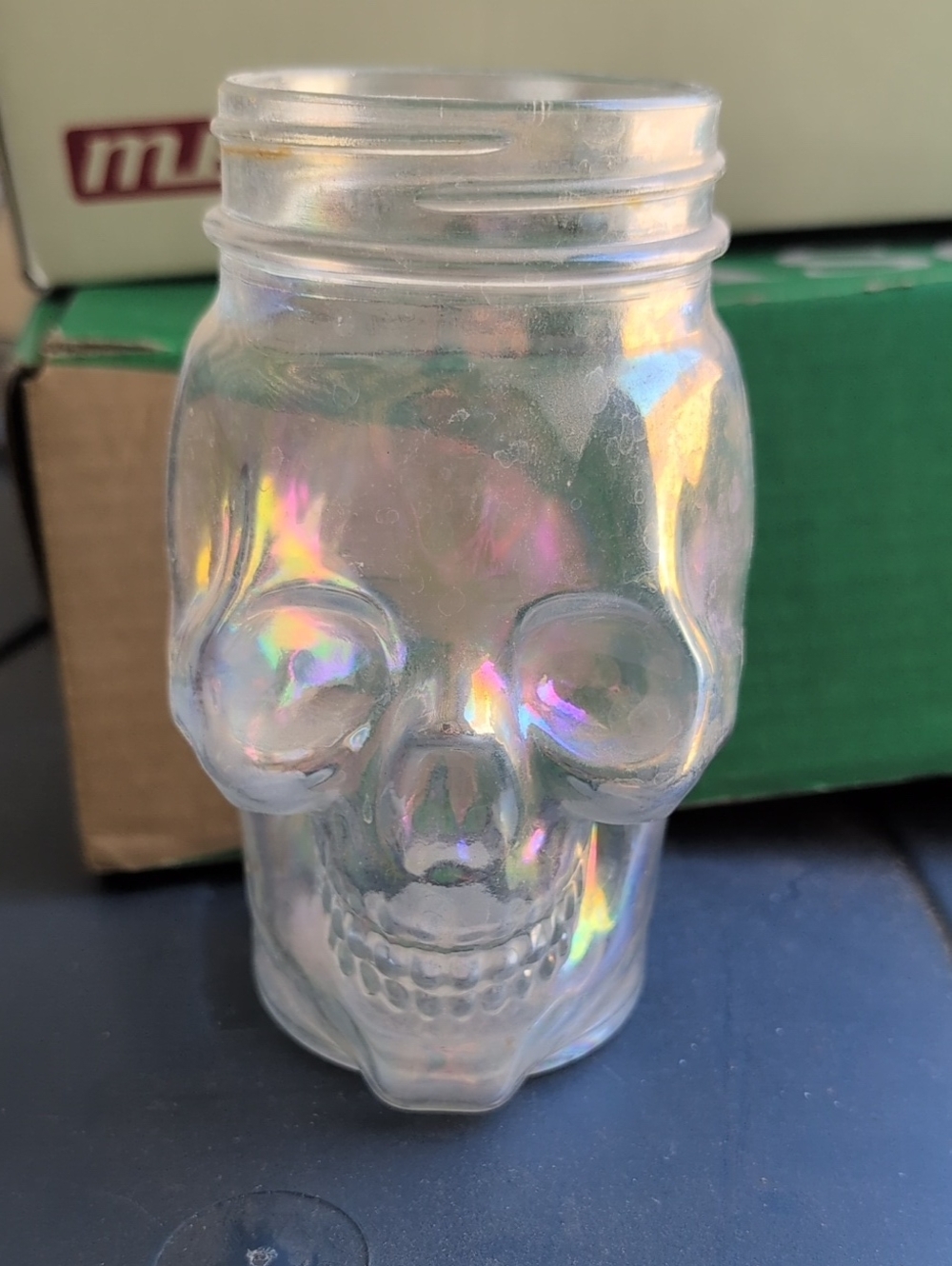 Iridescent Skull Glass Jar - Home Art Accent